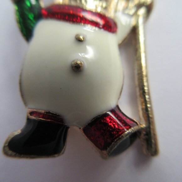 Enamel Snowman Christmas Holiday Brooch Pin Goldtone Metal Vintage Lot of 2 - Picture 6 of 12